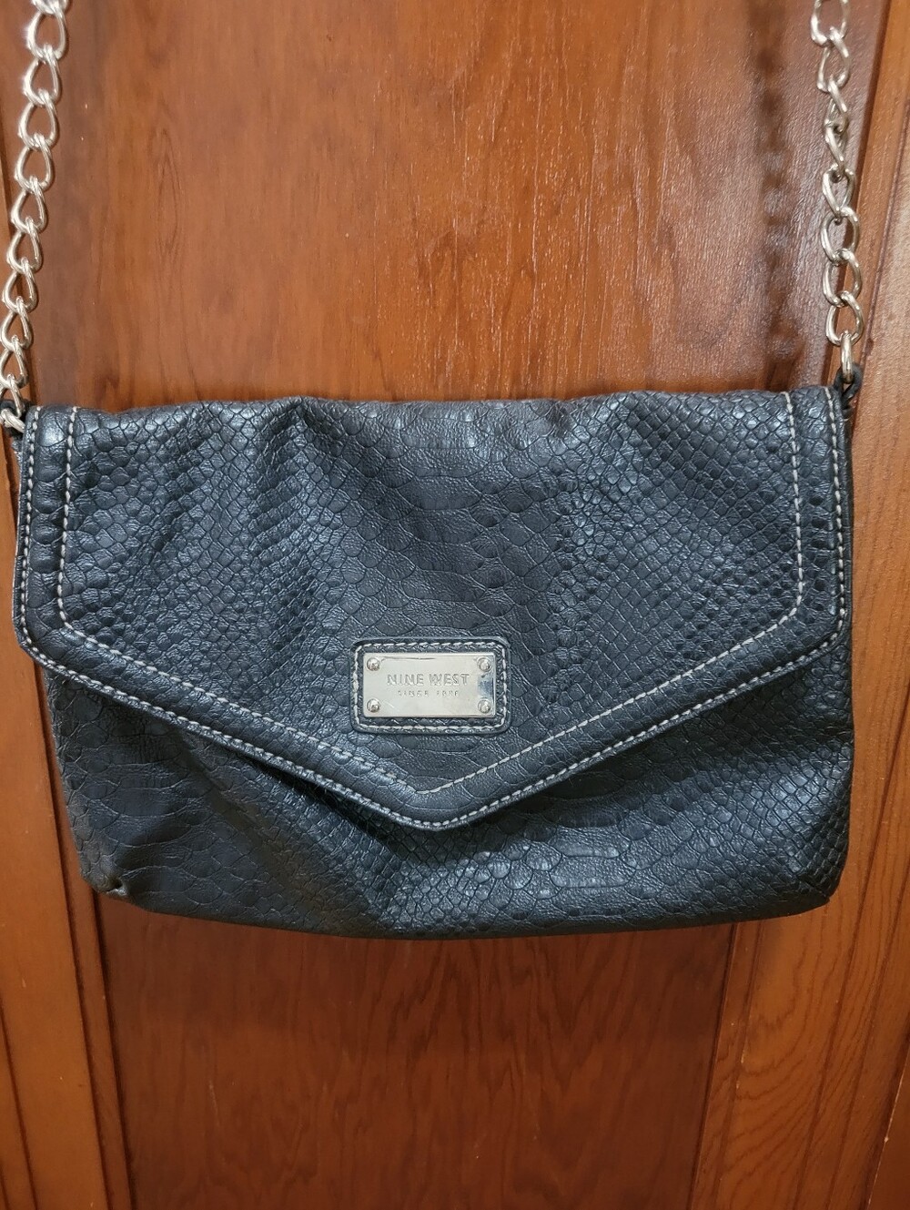 Nine West Black Faux Snakeskin Crossbody Bag